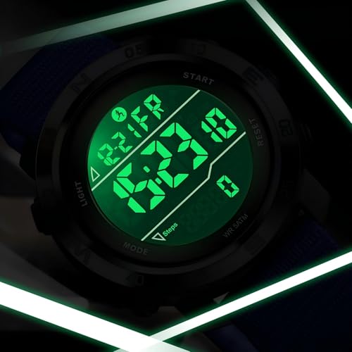 findtime Step Counter Watch No Phone Needed Pedometer for Walking Mens Women's Digital Watches with Calories Distance Alarm Countdown Timer Nylon Strap Blue