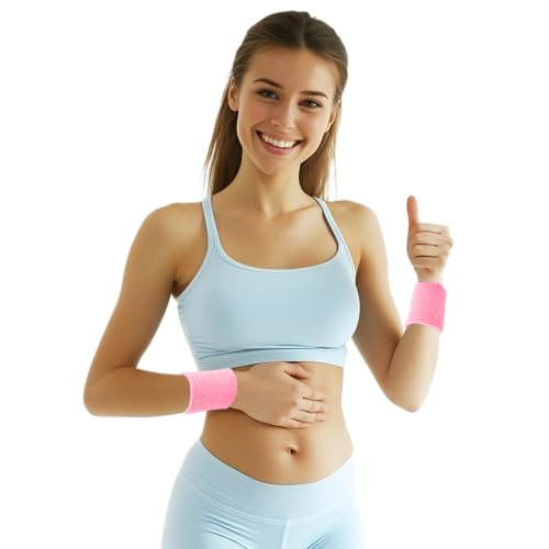 12 PCS Sweatbands Sports Wristband, Sweat Absorbent, for Basketball, Tennis, Football, Running - color: pink
