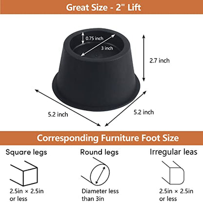 DEDU Bed Risers 2 Inch Heavy Duty 9 Pack, Furniture Risers for Sofas Supports Up to 6600 Lbs, Round Couch Risers for Bed, Couch, Desk or Chair (Black) - size: 2 inch