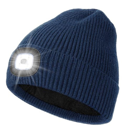 MELASA Winter Fleece Lined Beanie with The Light, Warm Gifts for Men Dad - color: Mineral Blue