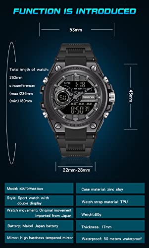 KXAITO Men's Watches Sports Outdoor Waterproof Military Watch Date Multi Function Tactics LED Alarm Stopwatch - color: 6092_Black 08