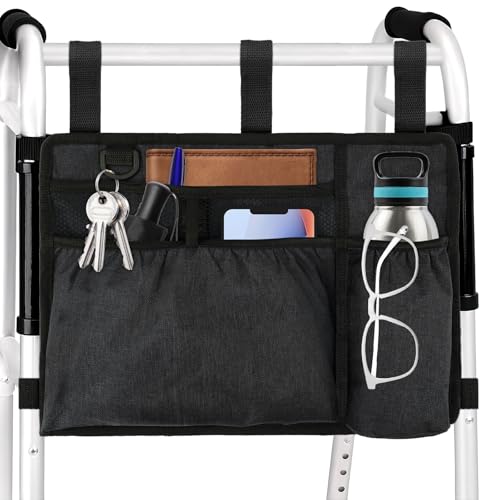 Walker Bag Basket with Cup Holder for Folding Walker Accessories - color: Black