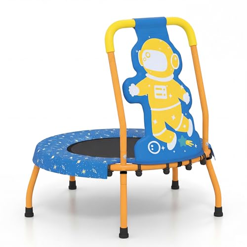 GYMAX Toddler Trampoline, 175lbs Springfree Kids Trampoline with Padded Handlebar & No-Gap Safety Cover, Small Mini Indoor Trampolines for Boys and Girls - color: Astronaut
