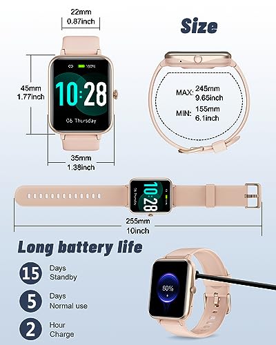 GRV Smart Watch for Women, Bluetooth Call, for iPhone Android Pink - color: Baby Pink