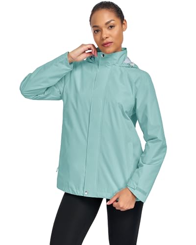 Women Waterproof Hooded Rain Jacket Lightweight Packable Trench Raincoat - color: Bean Green, size: Small