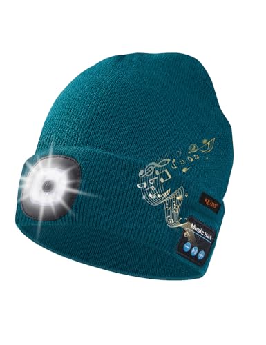 Keains Bluetooth Beanie with LED Light, Gifts for Men Women Dad Husband Him - color: Peacock Blue