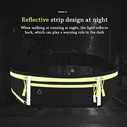 Running Belt, Hydration Waist Pack with Water Bottle Holder and Headphone Port for Men Women Waist Pouch Fanny Bag Reflective (Black)
