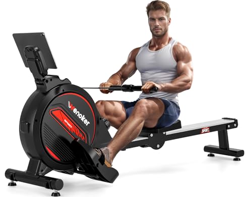 WENOKER Rowing Machine, Magnetic Rowing Machine for Home, Upgraded 32-Levels Resistance with Smart Electronic Knob, 350 LBS Weight Capacity, Compact Rower Machine Easy Assembly. - color: Black Red