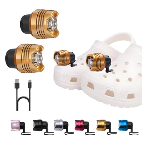 RAHAN Headlights for Shoe 2 Pcs, Rechargeable Headlight for Shoes, Waterproof Flashlights for Shoe Kids Adults, LED Shoes Light 3 Light Modes, Light Up Charm Accessories - color: Gold