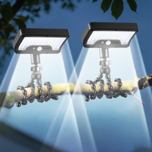 Solar Motion Lights Outdoor with Flexible Octopus Tripod (2 Pack, 6000K) - color: Black-Tripod, size: 2 Pack