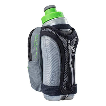 Nathan Insulated Handheld Flask.SpeedShot-Plus.Grip Free Running Bottle.,Grey / Green