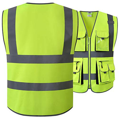 JKSafety Hi Vis Safety Vest for Men Women WIth 10 Pockets JK88 Yellow M - color: Yellow, size: Medium