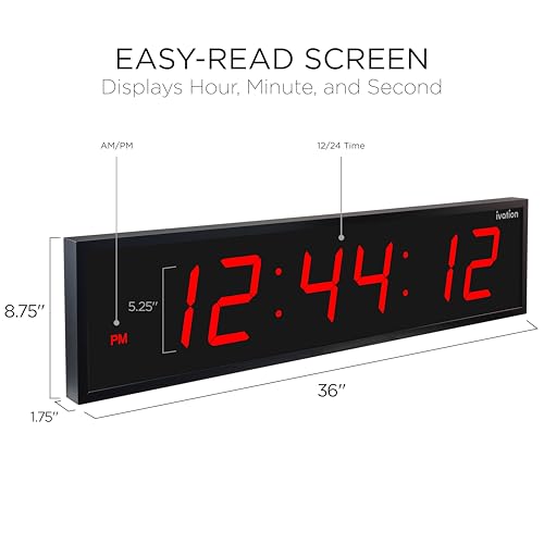 Ivation Oversized Digital Wall Clock with Large LED Display & Timer, 36" - color: Red, size: 36" Inch