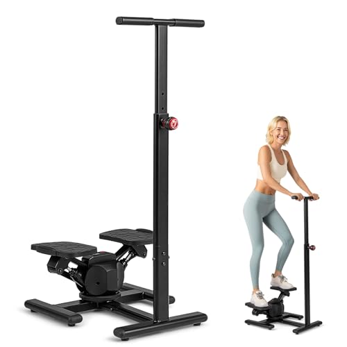 Goplus 2 in 1 Twist Stepper with Handlebar, 330 LBS Hydraulic Stair Stepper w/Waist Twister Platform, LCD Monitor, 5-Level Height Adjustable, High Resistant Step Machine for Cardio Exercise at Home