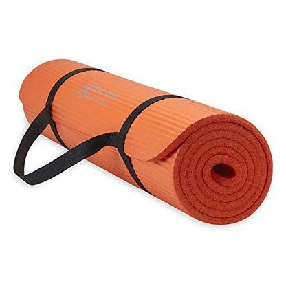 Gaiam Thick Yoga Mat, Exercise & Fitness Mat with Easy-Cinch Carrying Strap - color: Orange, size: 2/5" (10MM)