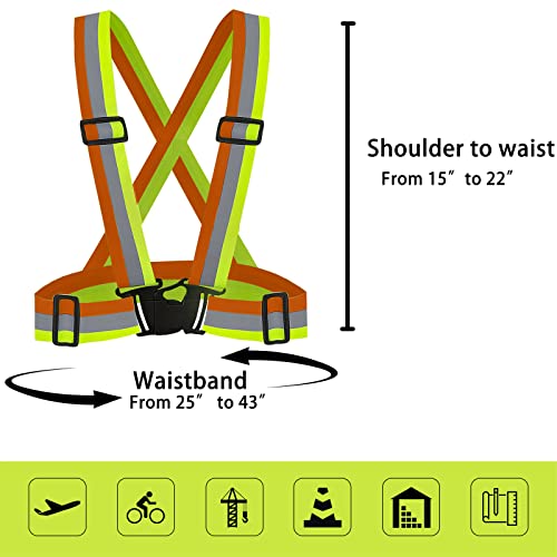 DUSKCOVE 2 Pack Hi Vis Safety Vests - Adjustable Bright Neon Color High Visibility Reflective Safety Straps Gear for Traffic Control, Running, Cycling - color: Yellow & Orange
