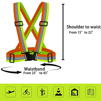 DUSKCOVE 2 Pack Hi Vis Safety Vests - Adjustable Bright Neon Color High Visibility Reflective Safety Straps Gear for Traffic Control, Running, Cycling - color: Yellow & Orange