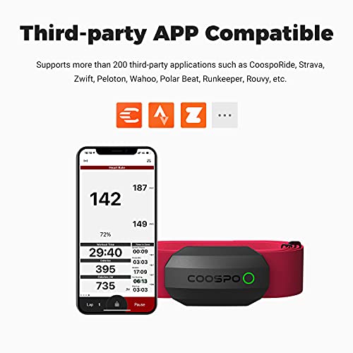 COOSPO Bluetooth Heart Rate Monitor Chest Strap H808S, ANT+ BLE HR Monitor Chest, HRM IP67 Waterproof, 300H Battery Life - color: Black Red