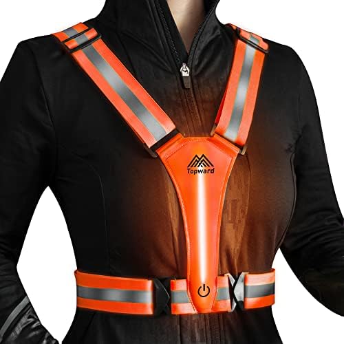 LED Reflective Vest Safety Gear, Light Up Vest for Night Walking Cycling, High Visibility Running Vest with Reflective Strips - color: Orange