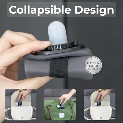 Handheld Running Water Bottle, Collapsible Silicone Foldable 350mL - color: Translucent Gray