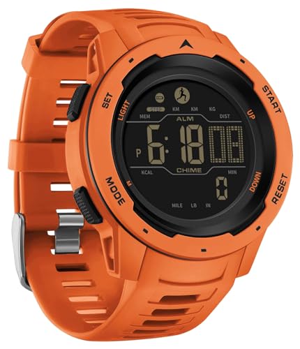 findtime Men's Digital Watch Waterproof Pedometer Watches Sport Watch Step Counter Calorie Military Watch with Stopwatch Alarm LED Backlight Countdown - color: orange