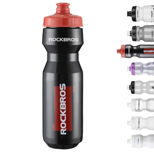 ROCKBROS Bike Water Bottle 20oz-25oz Squeeze Cycling Water Bottle BPA Free - color: 25oz Black Red, style: 1 Pack
