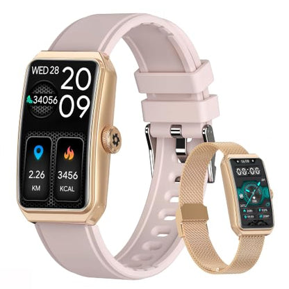 Fitness Tracker, 1.47" HD, Heart Rate SpO2, IP68 - Gold Pink - color: Gold Case w/ pink Band
