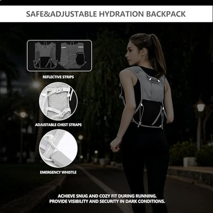 Running Vest for Women Men,Hydration Backpack with 2L Hydration Bladder,Lightweight Hydration Vest with Adjustable Straps&Pockets&Reflective Strip&Whistle,Water Backpack for Hiking Biking Marathon - color: Gray Black