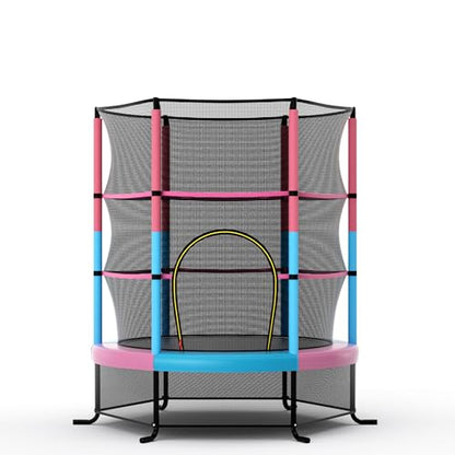 GYMAX Toddler Trampoline, 55” Trampoline for Kids with Bottom-to-Top All-Round Enclosure Net & Seamless Jumping Mat, ASTM Approved Easy Assembly Kids Mini Trampolines Indoor/Outdoor - color: Pink Blue