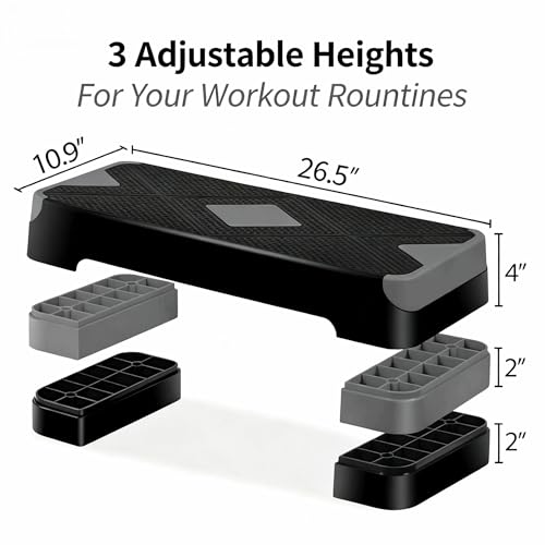 ZENY 26.5 inch Aerobic Step Platform with 4 Step Risers, 400 lbs Capacity - color: Grey
