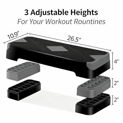 ZENY 26.5 inch Aerobic Step Platform with 4 Step Risers, 400 lbs Capacity - color: Grey