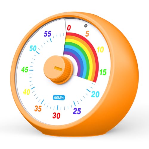 Visual Timer for Kids, 60-Minute Countdown Timer for Classroom Office Kitchen, Desk Timer Kids Time Management Tools with Silent Operation, Pomodoro Time Rainbow Pattern (Orange) - color: Orange