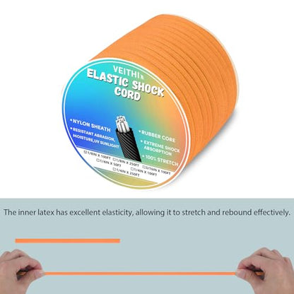 1/4 in x 50 ft Elastic Bungee Shock Cord,Neon Orange Nylon Elastic Rope,Bungee Rope for Camping, Kayak,Decks for Repairing Tent Poles, DIY, Tie Downs - style: 1/4inx50ft Neon Orange