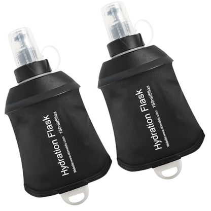 WILDREEDS 150ml Soft Flask, TPU Collapsible Soft Water Bottle for Hydration Pack, Running Vest, Folding Water Bottle for Hiking Cycling Climbing-2Pcs, Black - color: 2pcs, 150ml Black