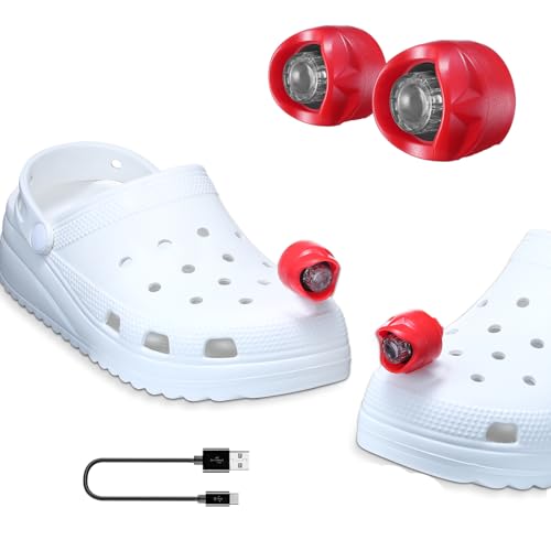 RAHAN Rechargeable Clip on Clog Headlights for Shoe 2pcs,Flashlights Attachment for Shoe, LED Clog Light with 3 Light Modes for Dog Walking, Camping, Running, Suitable for Adults, Red - color: Red