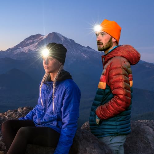 POWERCAP LED Hat Light 150 Lumens Rechargeable Fleece Beanie with Bright Built-in Headlamp Waterproof LED Warm One Size Cap - color: Fleece Blaze Orange