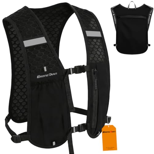 Running Vest Hydration Backpack for Men Women, Lightweight Breathable Hydration Packs, Adjustable Chest Straps Daypack, Reflective Water Running Vest for Marathon, Trail, Hiking, Cycling - color: Black