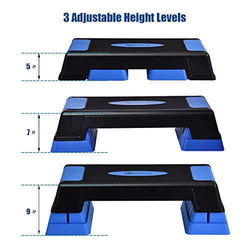 Goplus 30'' Aerobic Stepper with Risers, 5” 7” 9” Levels Height Adjustable, Workout Fitness Exercise Step Platform Trainer with Non-Slip Foot Pads, for Home/Gym