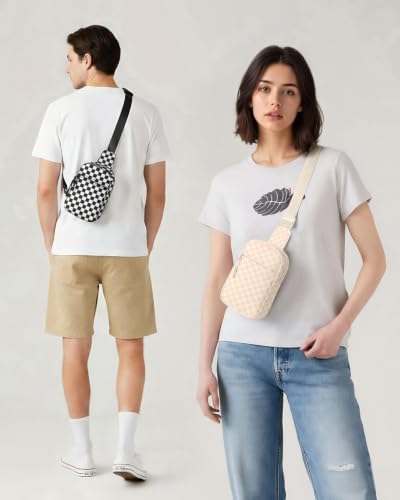 CHOLISS Small Sling Bag for Women and Men, Crossbody Bags Trendy Fanny Packs Chest Bag with Extended Strap - color: A13 Ivory Checkerboard