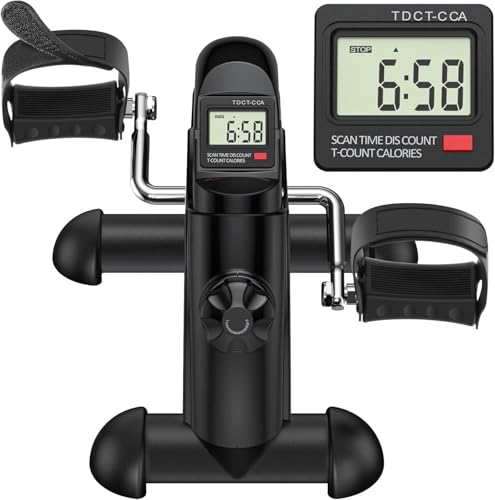 Under Desk Bike Pedal Exerciser, Portable Mini Exercise Bike with LCD Display for Home/Office, Desk Cycle for Leg/Arm with Handle, Leg Exerciser While Sitting for Seniors - color: Black