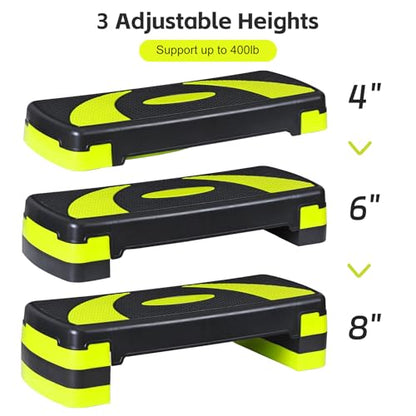 Non-Slip 31 Inch Aerobic Exercise Step Platform 4"-6"-8" Height Adjustable Risers for Home Gym Cardio Training Fitness Workout Stepper Trainer - color: Yellow
