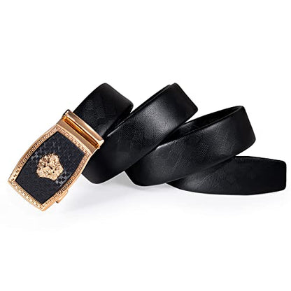 Dubulle Mens Ratchet Belt Gold Click Buckle Adjustable Leather Belts - color: Golden Gorilla, size: Adjustable from 24" to 38" Waist