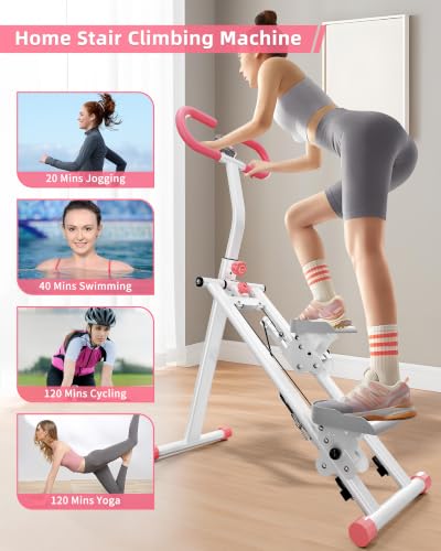 Stair Stepper for Home, Vertical Climber Workout Machine with Handlebar - color: Pink
