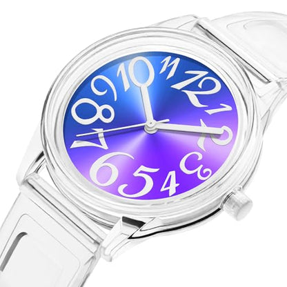 Clear Jelly Watch for Women, 36mm Rainbow Cat-Eye Dial, TPU Band - color: Purple
