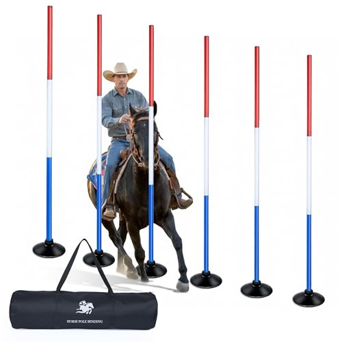 6 Pcs 6FT Pole Bending Poles for Horses, Adjustable Equestrian Sports Training Equipment for Horses, Agility Poles for Horses, Soccer, Football, Dog - color: Red/White/Blue, size: With weighted base