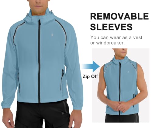 Little Donkey Andy Mens Packable Cycling Jacket Removable Sleeves & Hood - color: Detachable Hood-blue, size: 3X-Large