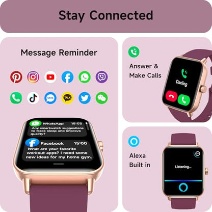 aeac Smart Watches for Women Answer/Make Calls, AI Alexa Built-in, 1.8" Touch Screen Fitness Watch with Android & iPhone, IP68 Waterproof Heart Rate/Sleep/SpO2 Monitor, Pedometer, 120+ Sport Mode - color: Deep Purple