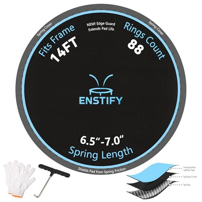 14ft Trampoline Mat Replacement 72/88 V-Hooks Standard & Upgraded with Pad-Protecting Edge, Fits 5.5-7.0in Springs (88 V-Hooks Upgraded)