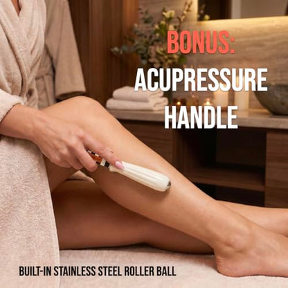 Lymphatic Drainage Massage Tool & Body Massage Paddle with Stainless Steel Acupressure Roller Ball, Gua Sha Body Scraping Tool for Muscle Recovery & Fascia Release