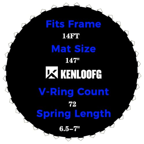 Trampoline Replacement Mat,72/96 V-Rings,Fits 12/14/15ft Trampoline Frame & 5.5"-7" Springs - color: Black, size: 14FT|147"Dia|72 V-Rings|Fits 6.5-7" Springs Length